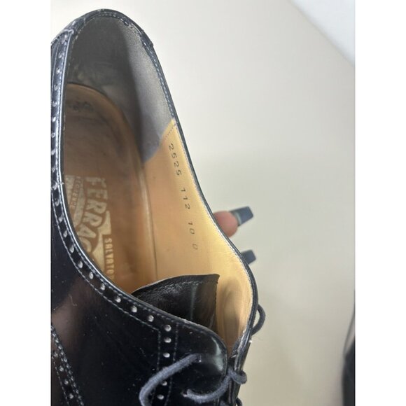 Salvatore Ferragamo Men 10 D Black Leather Wingtip Lace-Up Oxford Dress Shoe GUC main image 4